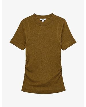 Reiss Dotty Ruched Lyocell-Blend T-Shirt - Green