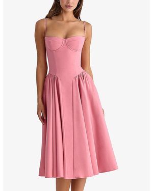 samaria corseted woven midi dress HOUSE OF CB Women's Samaria Corset Fit & Flare Dress - Gray