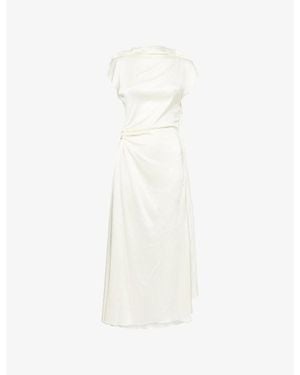 Victoria Beckham Sleeveless Draped Satin Midi Dress - White