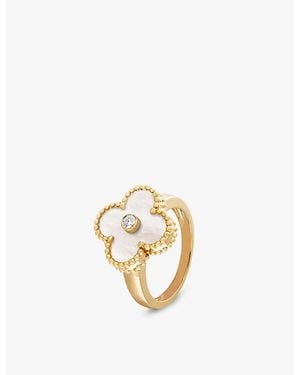 Van Cleef & Arpels Vintage Alhambra 18Ct- Mother-Of-Pearl And 0.06Ct Brilliant-Cut Diamond Ring - Metallic