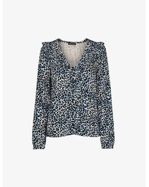 Whistles Lenny Leopard-Print Woven Top - Blue