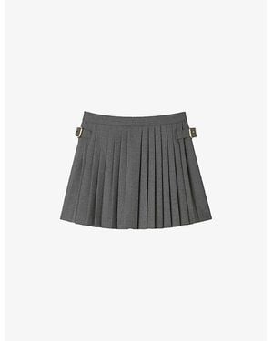 Sandro Pleated High-Rise Stretch-Woven Mini Skirt - Grey