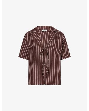 4th & Reckless Lara Striped Cotton-Blend Shirt - Brown