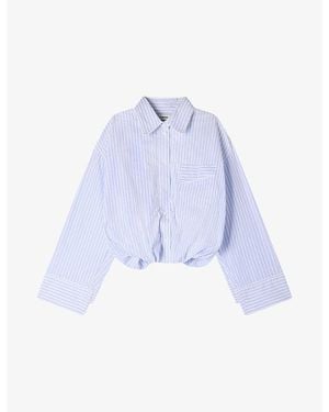 Sandro Cropped Stripe-Print Cotton Shirt - Blue