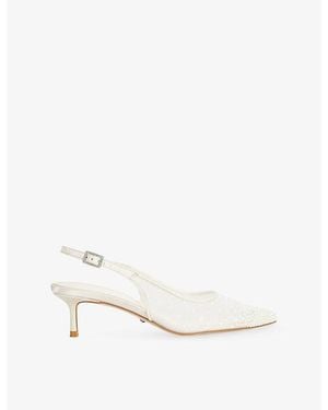 Dune Companionship Woven Heeled Sling-Back Courts - White