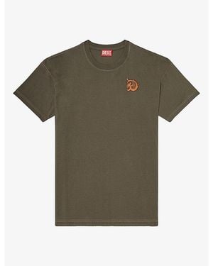 DIESEL Flock Graphic-Logo Print Cotton T-Shirt - Green