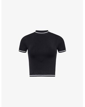 GYMSHARK Contrast Seamless Cropped Stretch-Woven T-Shirt - Black