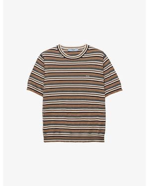 Prada Short-Sleeve Stripe Cotton-Jersey T-Shirt - Brown
