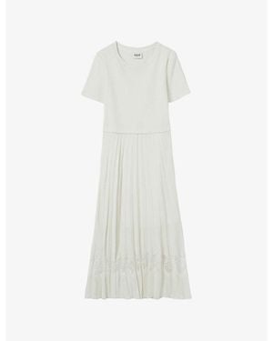 Claudie Pierlot Lace-Insert Pleated Cotton Midi Dress - White
