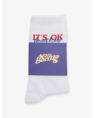 Not Boring It's Ok Ribbed Cotton Socks - Blue
