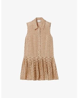 Claudie Pierlot Graphic-Print Button-Down Sleeveless Woven Mini Dress - Natural