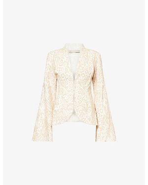GRACE FAENA Leopard Bead-Embellished Cotton Blazer - Natural