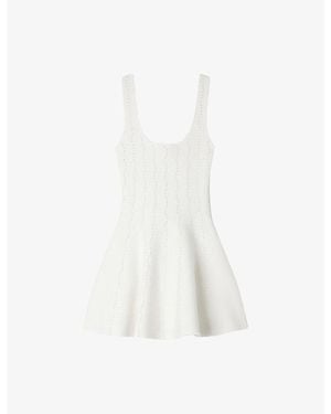 Sandro Bead-Embellished Flared Knitted Mini Dress - White