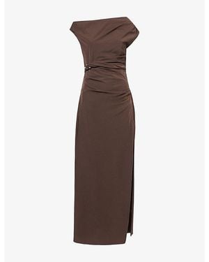 SIR. Sol Off-Shoulder Stretch-Woven Gown - Brown
