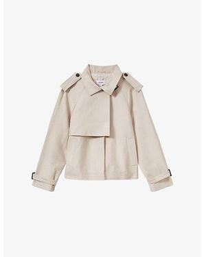 Reiss Mila Cropped Woven Trench Coat - Natural