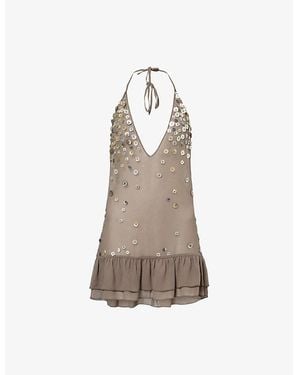 Jaded London Button Me Up Layered Chiffon Mini Dress - Natural