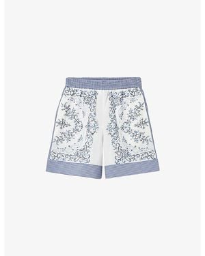 Claudie Pierlot Printed Elasticated-Waist Cotton Shorts - Blue