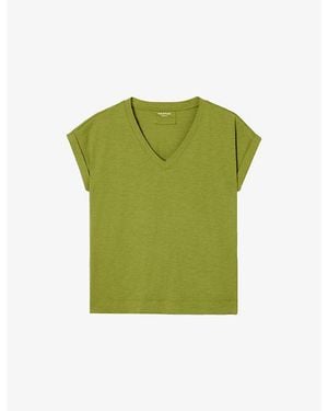Whistles Willa V-Neck Cotton-Jersey T-Shirt - Green
