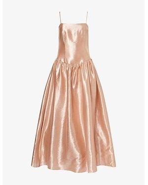 Amy Lynn Drop-Waist Metallic Satin-Crepe Maxi Dress - Pink