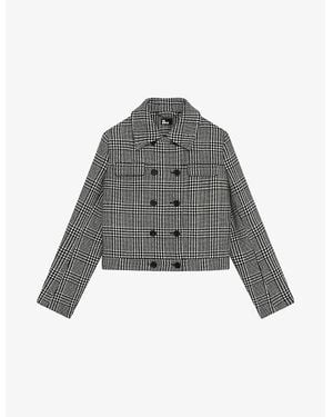 The Kooples Checked Double-Breasted Wool-Blend Jacket - Gray