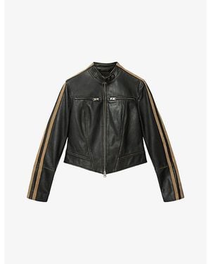 AllSaints Tiggy High-Neck Leather Jacket - Black