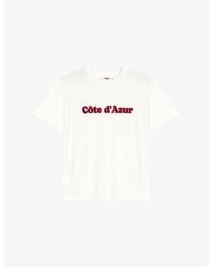 Maje Brand-Embroidered Short-Sleeved Cotton-Jersey T-Shirt - White