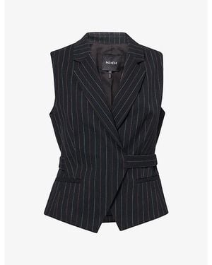 ME+EM Pinstripe Wrap-Over Wool-Blend Waistcoat - Blue