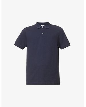 Sunspel Short-Sleeved Cotton- Piqué Polo Shirt - Blue