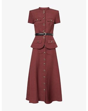 Self-Portrait Peplum Woven Midi Dress - Red
