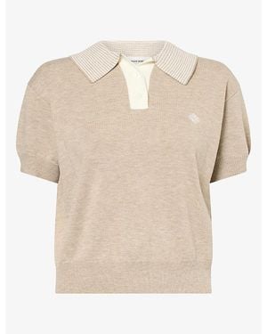 The Couture Club Short-Sleeve Knitted Polo Top - Natural