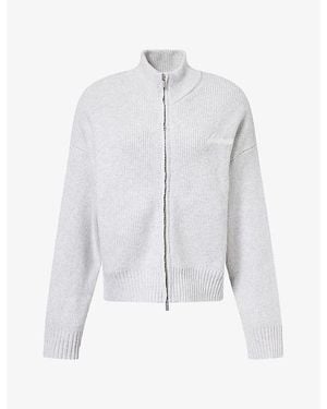 ADANOLA Funnel-Neck Zip-Up Cotton-Knit Jumper - White