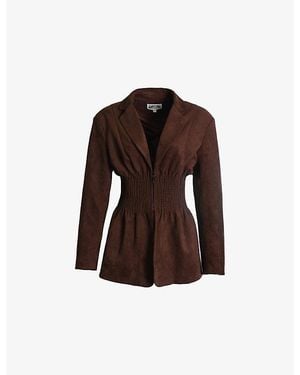 Amy Lynn Rina Faux Suede Boxy Blazer Jacket With Smocked Waist - Brown