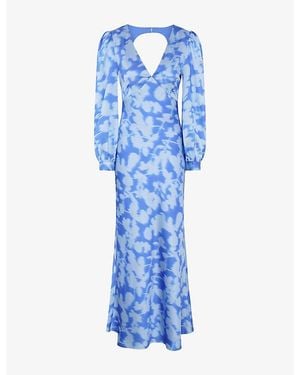 OMNES Francoise V-Neck Floral-Print Satin Maxi Dress - Blue