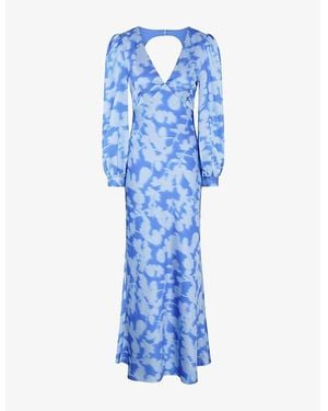 OMNES Francoise V-Neck Floral-Print Satin Maxi Dress - Blue
