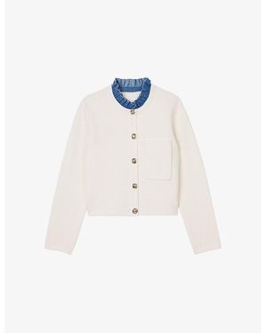 Sandro Wool-Blend High-Neck Cardigan - White