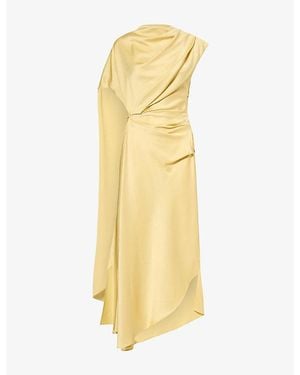 De La Vali Lunessa Draped Satin Midi Dress - Yellow