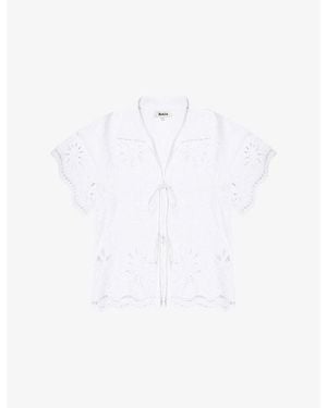 Ro&zo Broderie Tie-Front Cotton-Blend Shirt - White