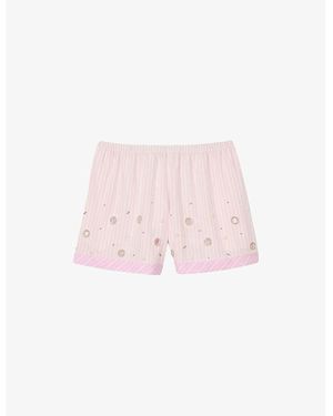 Sandro Striped Rhinestone-Embellished Cotton Shorts - Pink