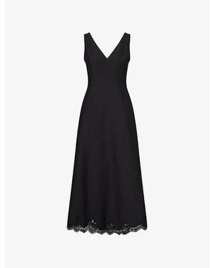 Valentino Lace-Trim Wool And Silk-Blend Midi Dress - Black