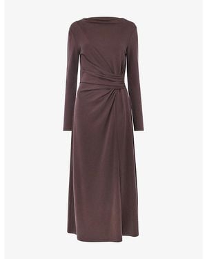 Whistles Ruched Long-Sleeve Woven Midi Dress - Purple