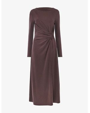 Whistles Ruched Long-Sleeve Woven Midi Dress - Purple