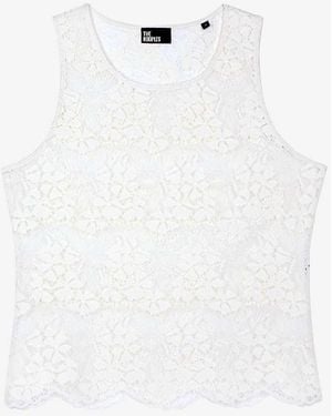 The Kooples Round-Neck Scalloped-Hem Stretch-Lace Top - White