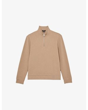 Reiss Bossa Half-Zip Stretch Cotton-Jersey Polo - Natural