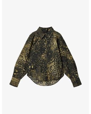 AllSaints Cory Graphic-Print Long-Sleeve Woven Shirt - Green