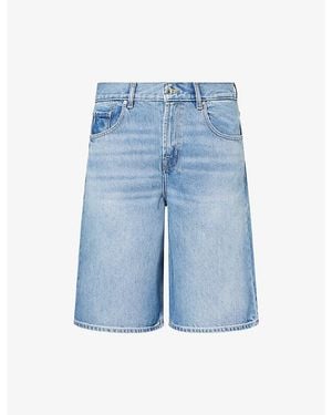 7 For All Mankind Wide-Leg Cotton Denim Shorts - Blue