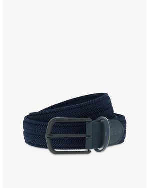 BOGGI Branded-Buckle Suede-Trim Woven Belt - Blue