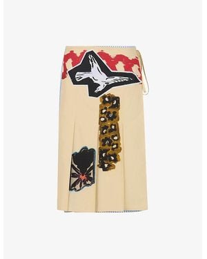 Marni Striped Abstract-Print Cotton Midi Skirt - Metallic