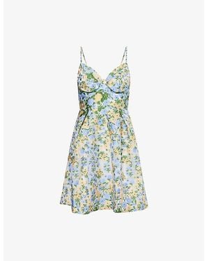 Sister Jane Marigold V-Neck Floral Jacquard Mini Dress - Blue