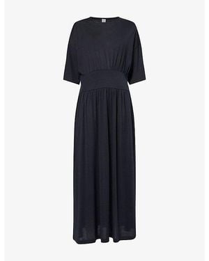 TOTEME Short-Sleeve Slip-Pocket Cotton-And-Silk Midi Dress - Blue