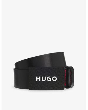 HUGO Branded Plaque Leather Belt - Black
